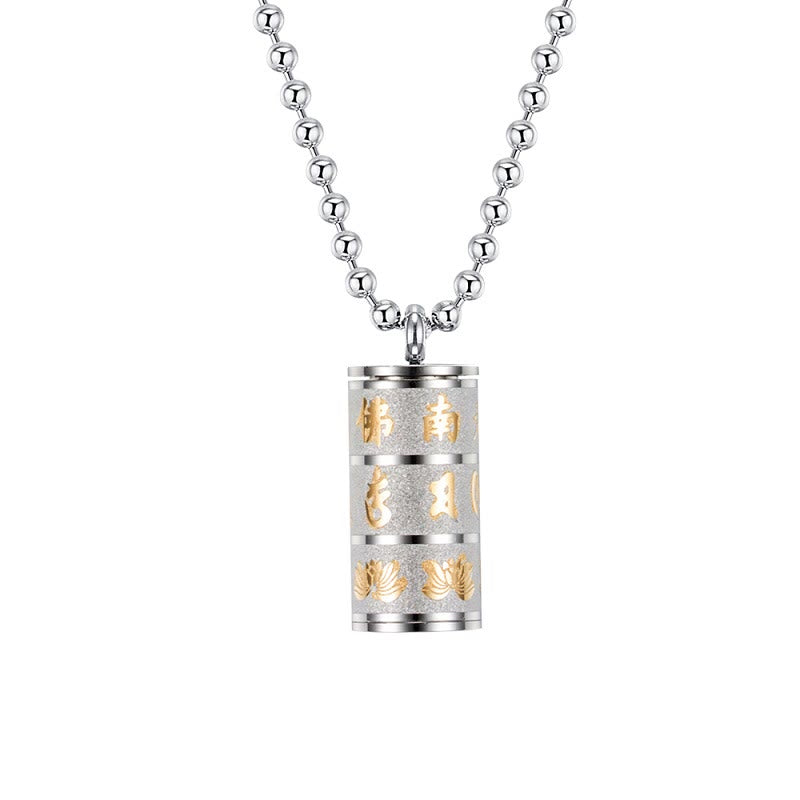 Collier tibétain Om Mani Padme Hum en acier titane avec symbole de la paix