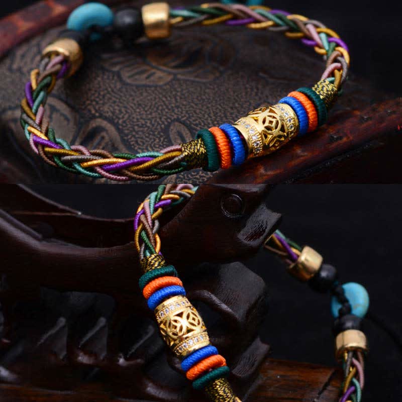 Bracelet tibétain en fil rouge avec pièce de cuivre | Protection et chance