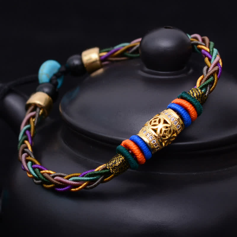 Bracelet tibétain en fil rouge avec pièce de cuivre | Protection et chance
