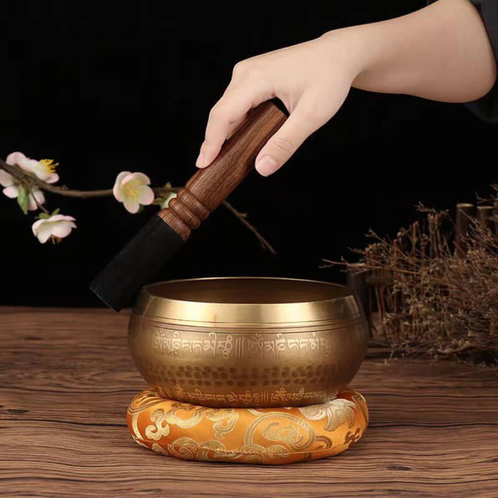 7 Chakra Tibetan Singing Bowl Set with Cushion & Stick - 8 cm / Bowl + Black Walnut Stick + Cushion