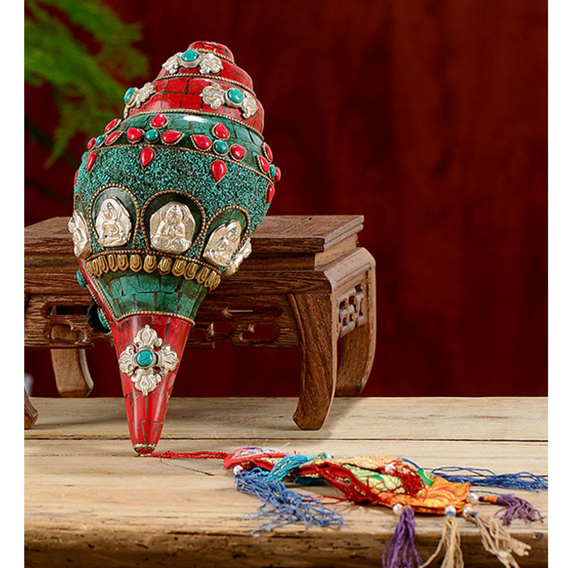 Coquillage Shankha en turquoise tibétaine, décoration zen positive