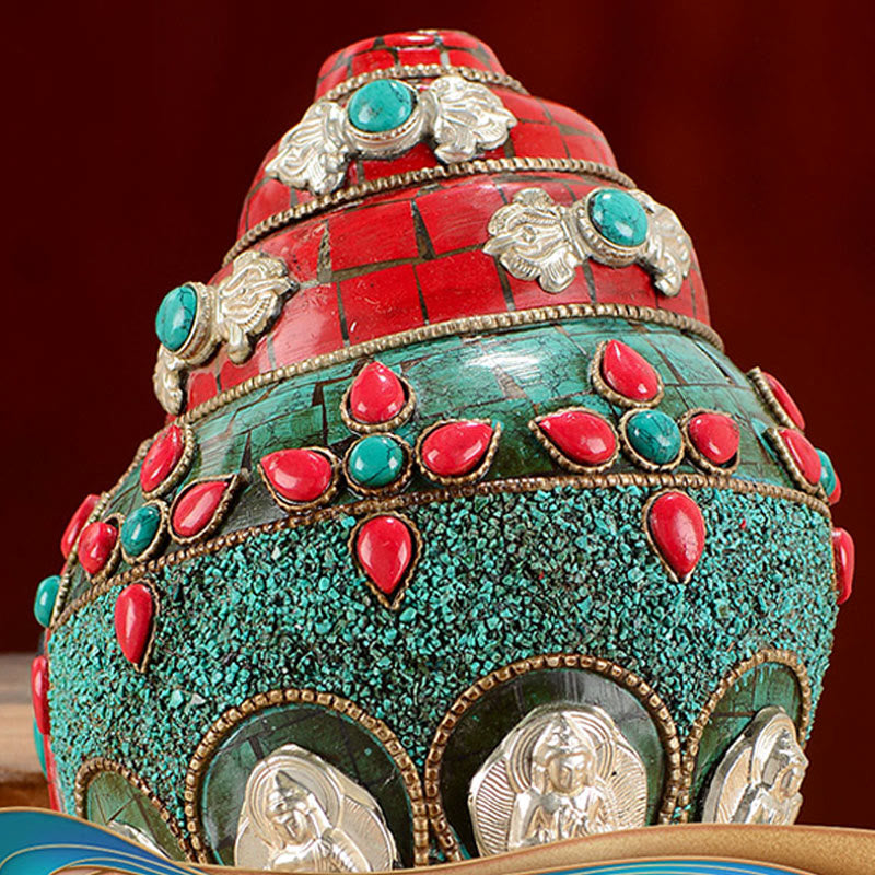 Coquillage Shankha en turquoise tibétaine, décoration zen positive