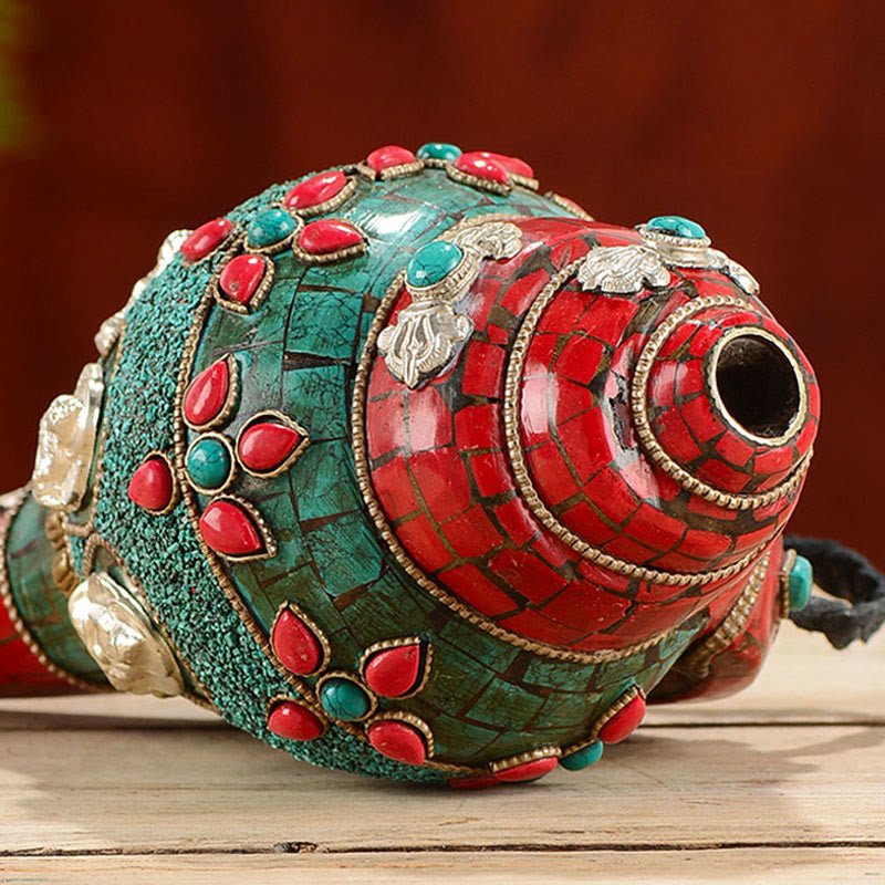 Coquillage Shankha en turquoise tibétaine, décoration zen positive