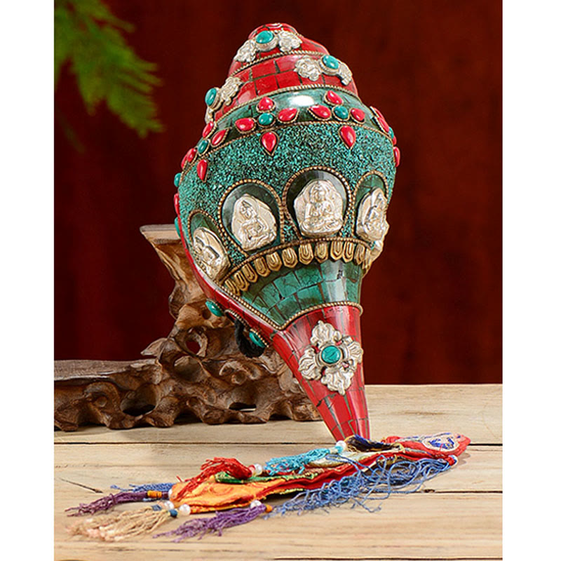 Coquillage Shankha en turquoise tibétaine, décoration zen positive