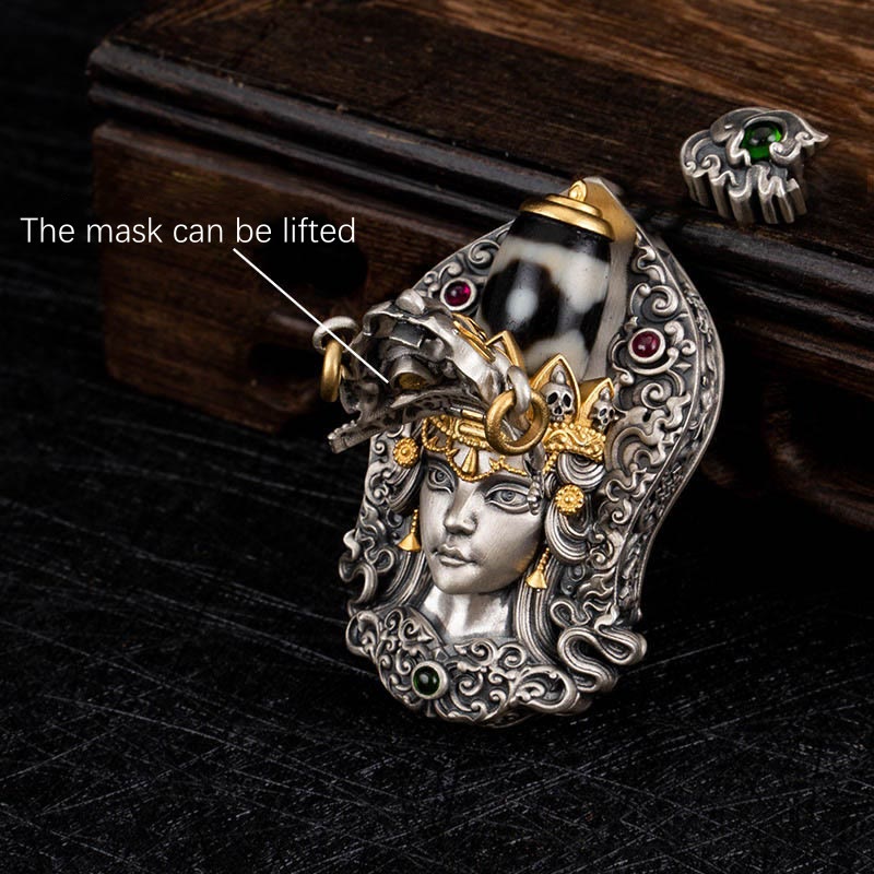 Collier de perles tibétaines Zakiram Dzi avec pendentif en argent 925 et protection