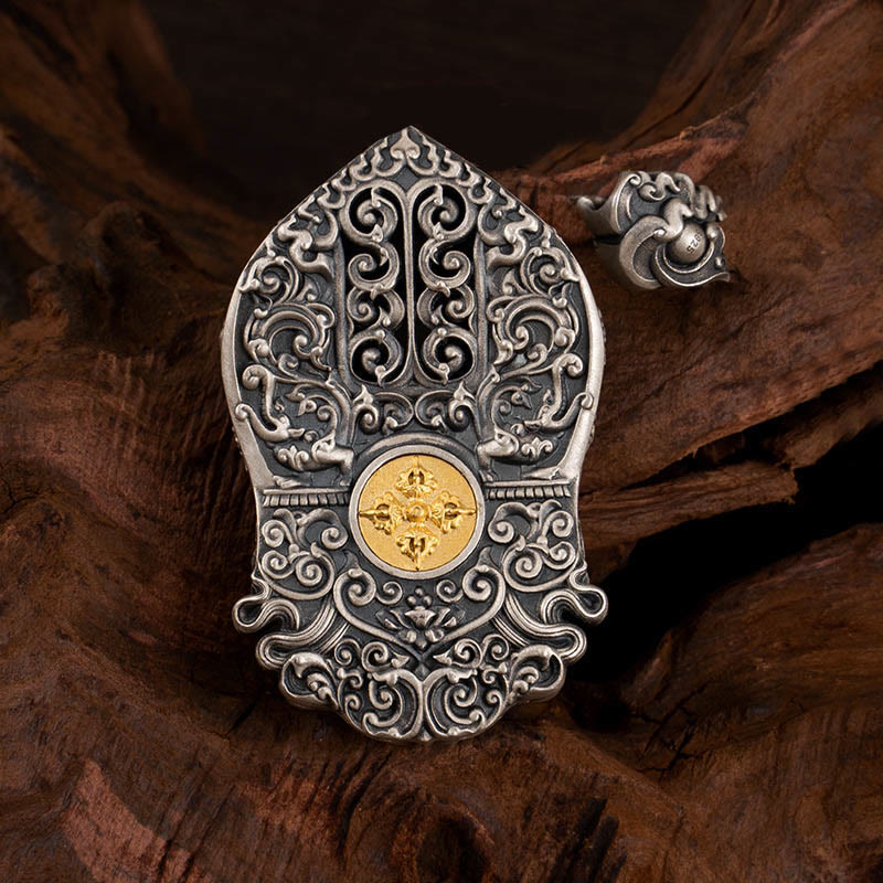 Collier de perles tibétaines Zakiram Dzi avec pendentif en argent 925 et protection