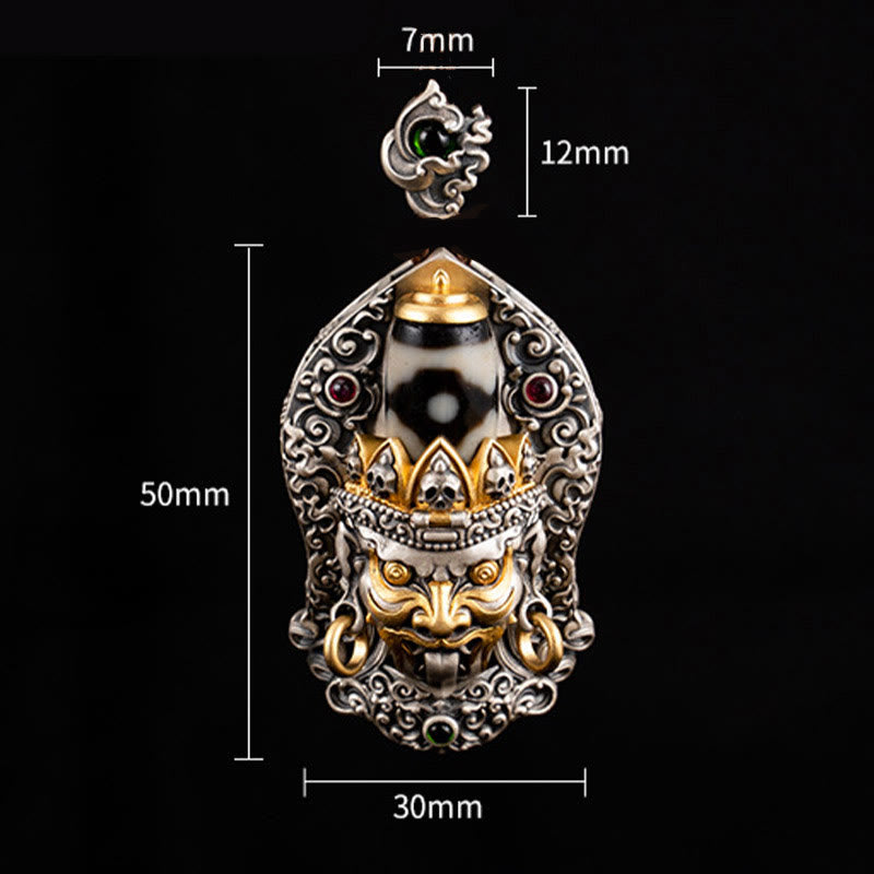 Collier de perles tibétaines Zakiram Dzi avec pendentif en argent 925 et protection