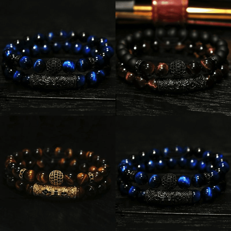 Bracelets en perles d'œil de tigre et d'agate noire