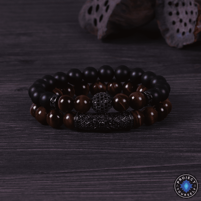 Bracelets en perles d'œil de tigre et d'agate noire