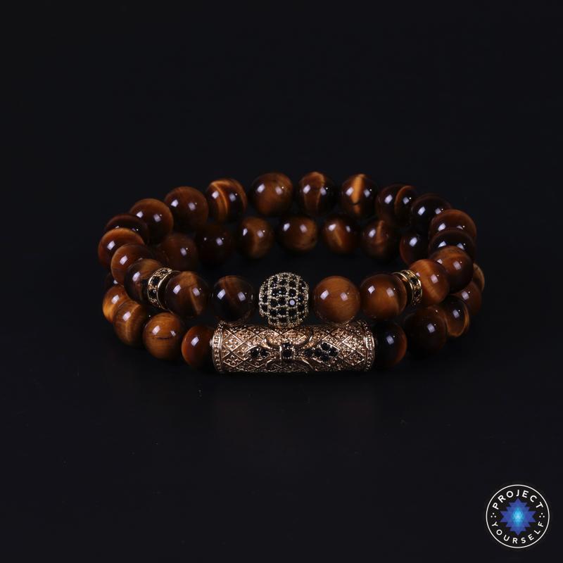 Bracelets en perles d'œil de tigre et d'agate noire