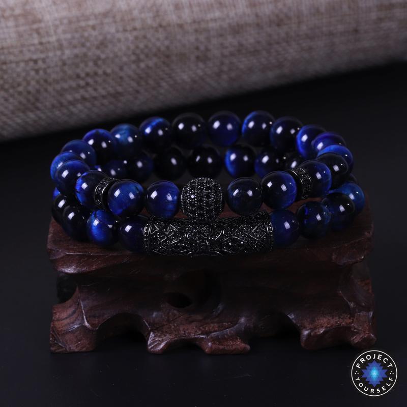 Bracelets en perles d'œil de tigre et d'agate noire