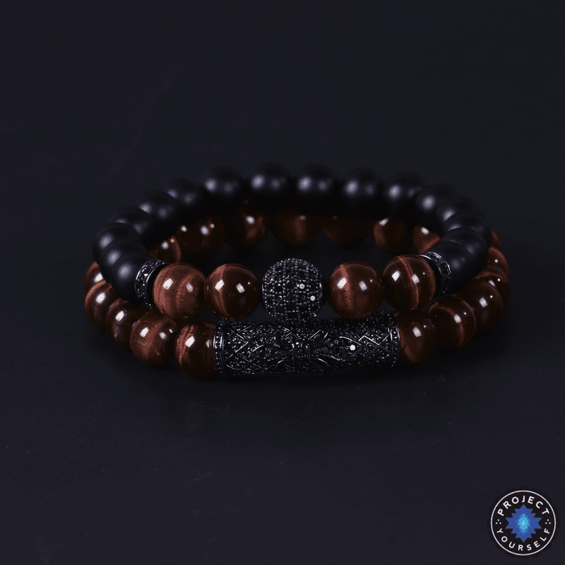 Bracelets en perles d'œil de tigre et d'agate noire