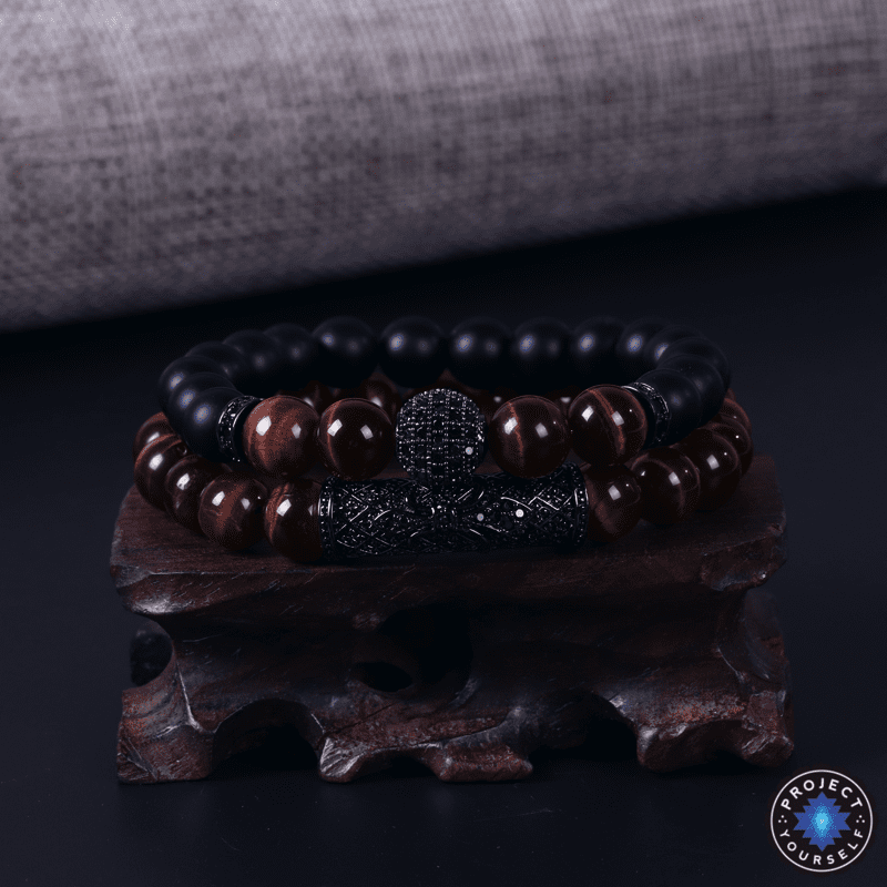 Bracelets en perles d'œil de tigre et d'agate noire