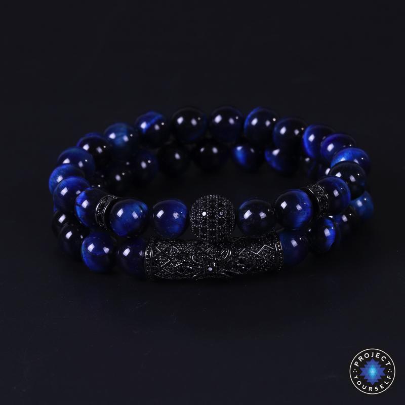 Bracelets en perles d'œil de tigre et d'agate noire