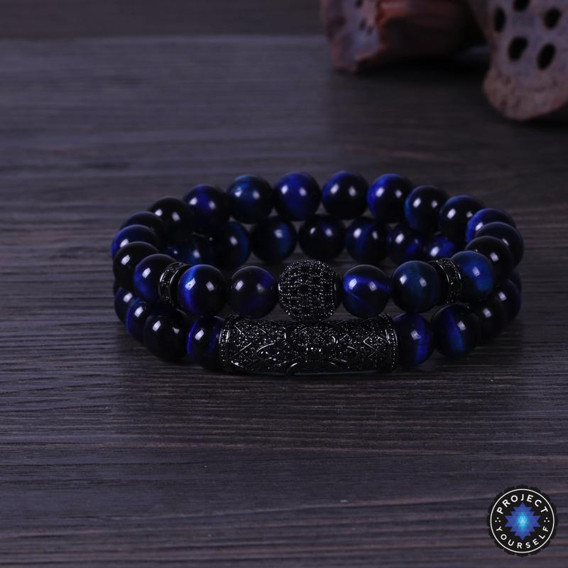 Bracelets en perles d'œil de tigre et d'agate noire