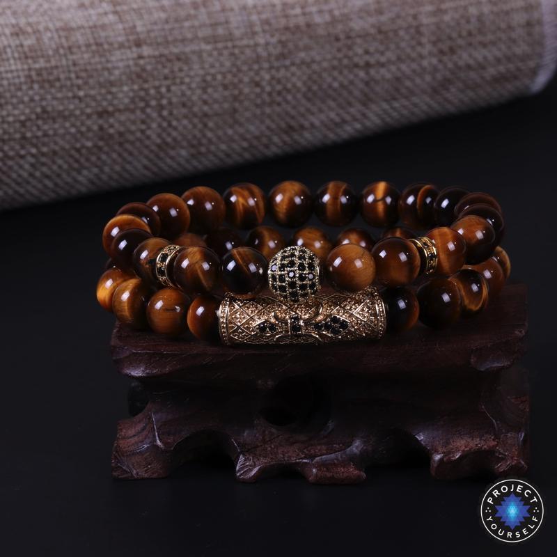 Bracelets en perles d'œil de tigre et d'agate noire