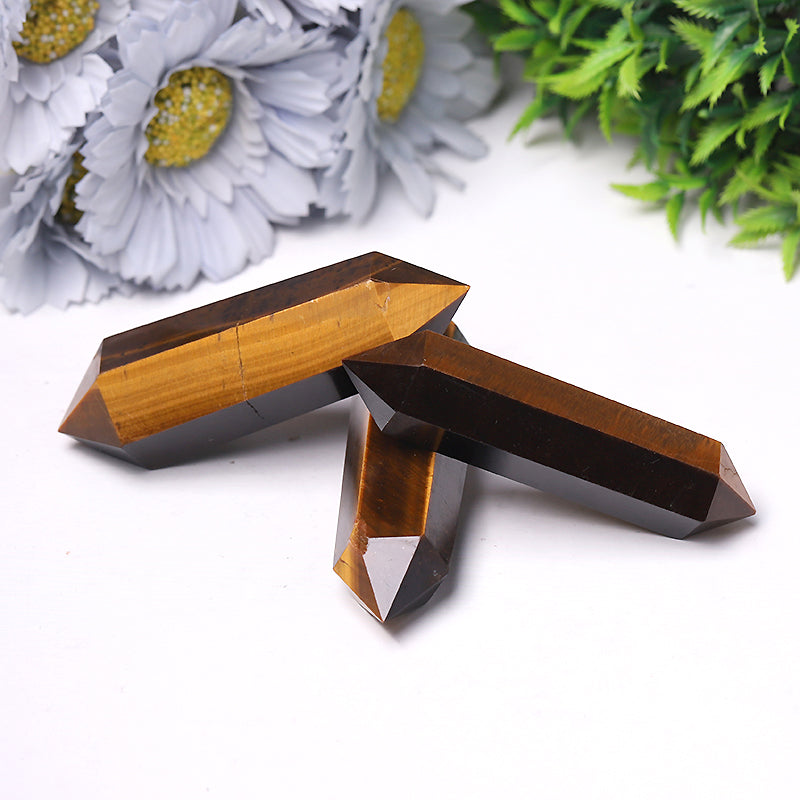 Tiger Eye Double Point Crystal Wand 2.4-4.5 inch Healing Tower