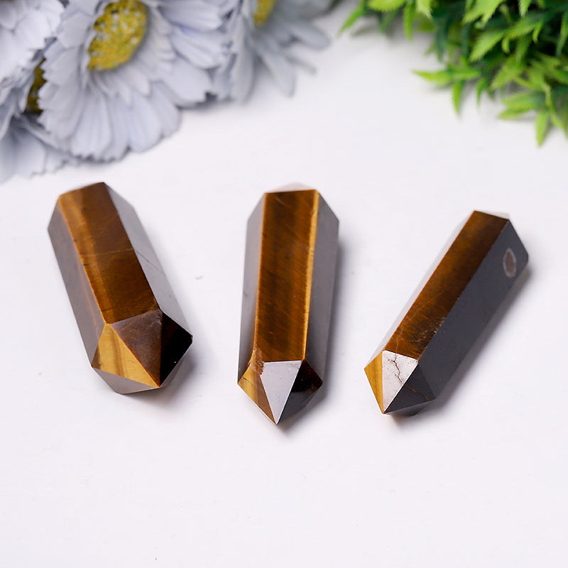 Tiger Eye Double Point Crystal Wand 2.4-4.5 inch Healing Tower