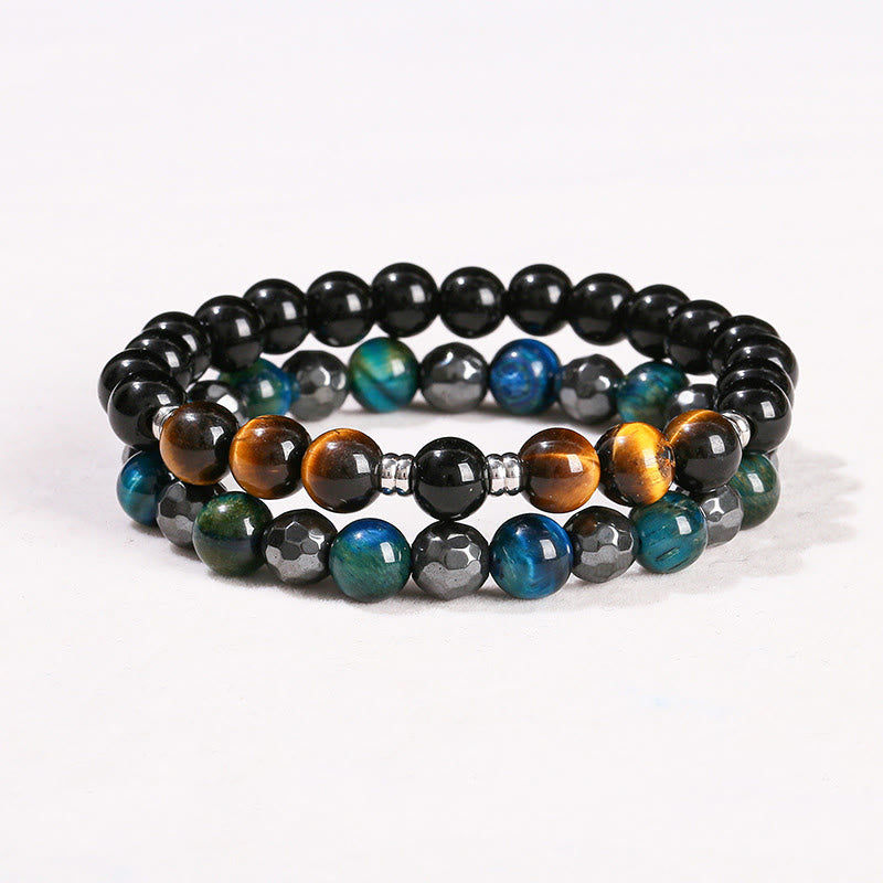 Ensemble de bracelets de protection œil de tigre et hématite 8 mm