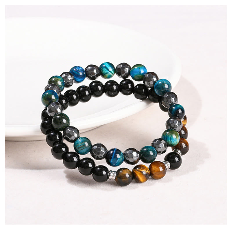 Ensemble de bracelets de protection œil de tigre et hématite 8 mm