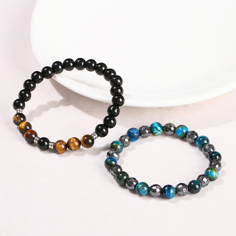 Ensemble de bracelets de protection œil de tigre et hématite 8 mm