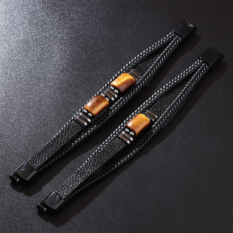 Bracelet en cuir à boucle magnétique Tiger Eye Power