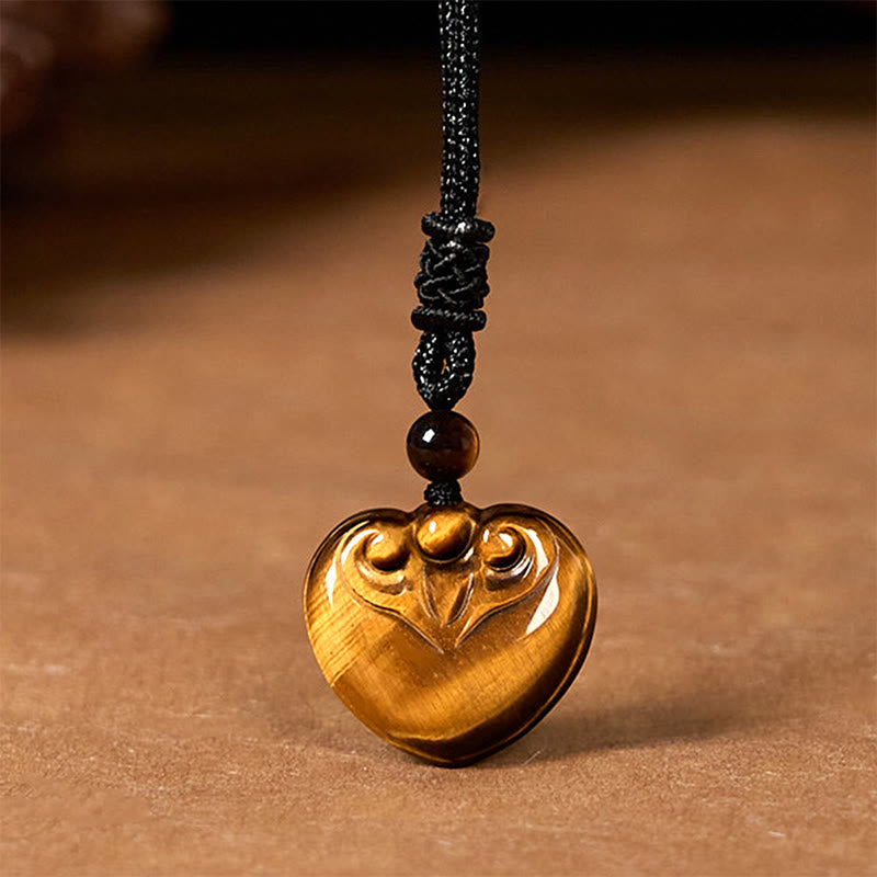 Collier de protection en corde avec œil de tigre et pendentif en forme de cœur