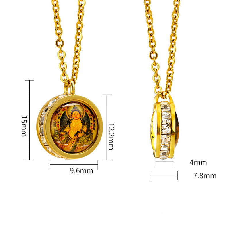 Collier Bouddha en acier titane | Tara verte et symbole du Dieu de la richesse