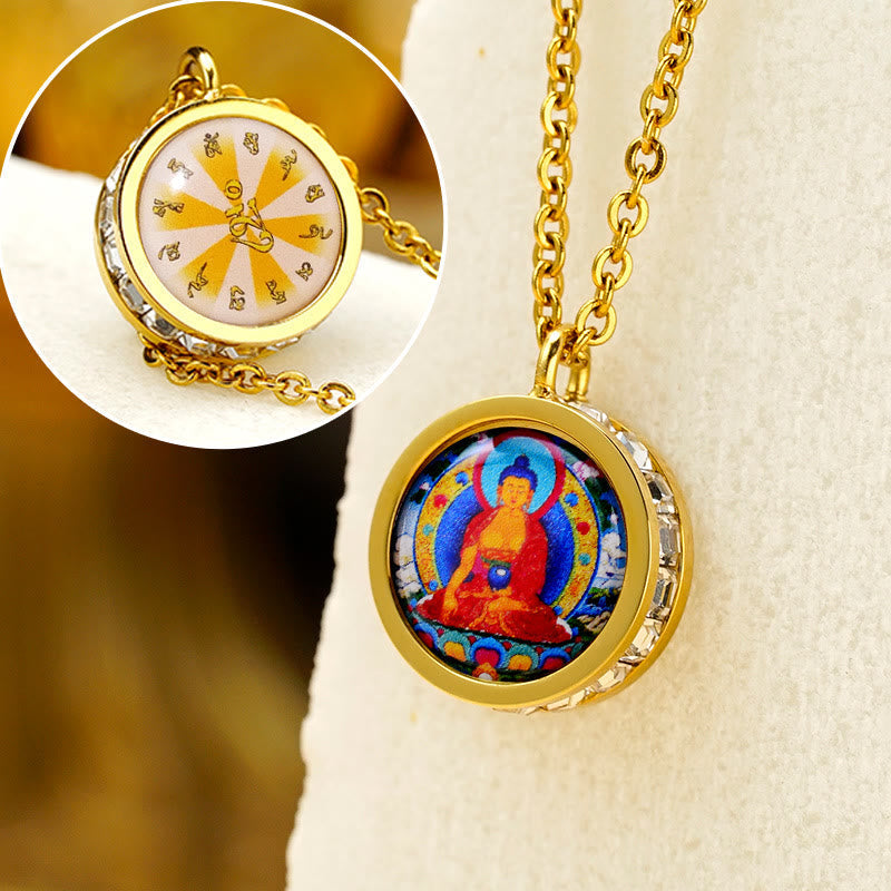 Collier Bouddha en acier titane | Tara verte et symbole du Dieu de la richesse