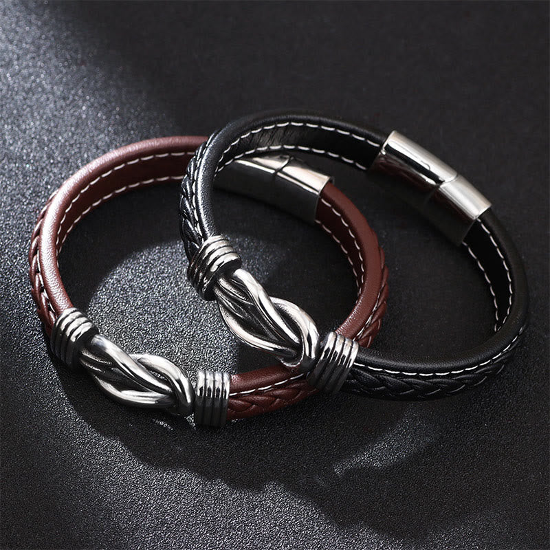 Bracelet en cuir et acier titane | Bijoux Lotus unisexes