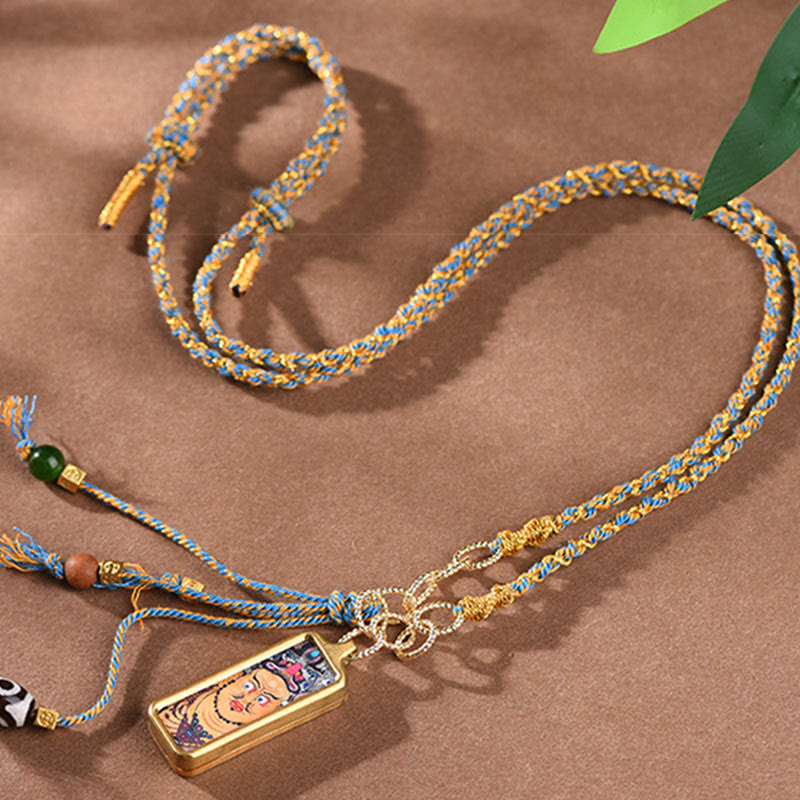 Collier en acier titane avec pendentif des cinq dieux de la richesse