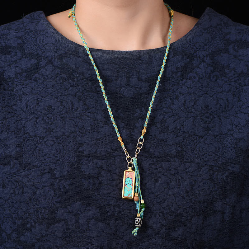 Collier en acier titane avec pendentif des cinq dieux de la richesse