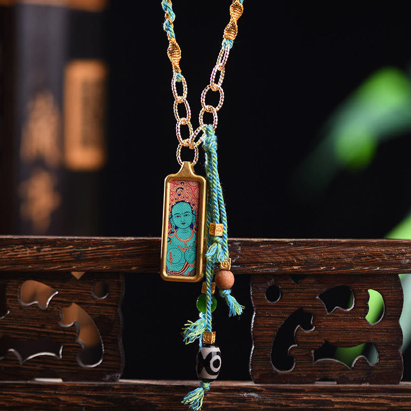 Collier en acier titane avec pendentif des cinq dieux de la richesse