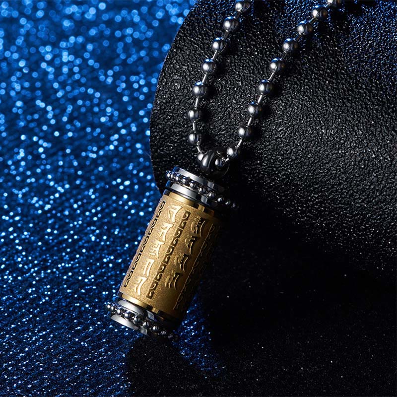 Collier en acier titane avec roue de prière | Pendentif spirituel d'équilibre