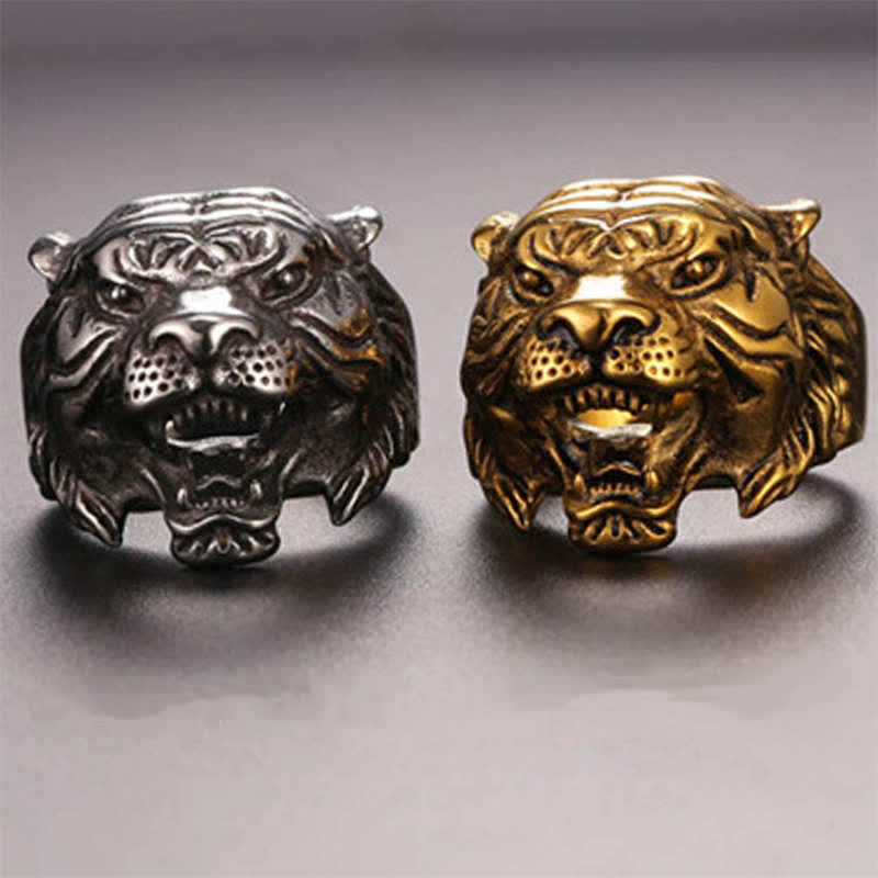 Bague tête de tigre en acier titane pour l'équilibre et l'énergie calme