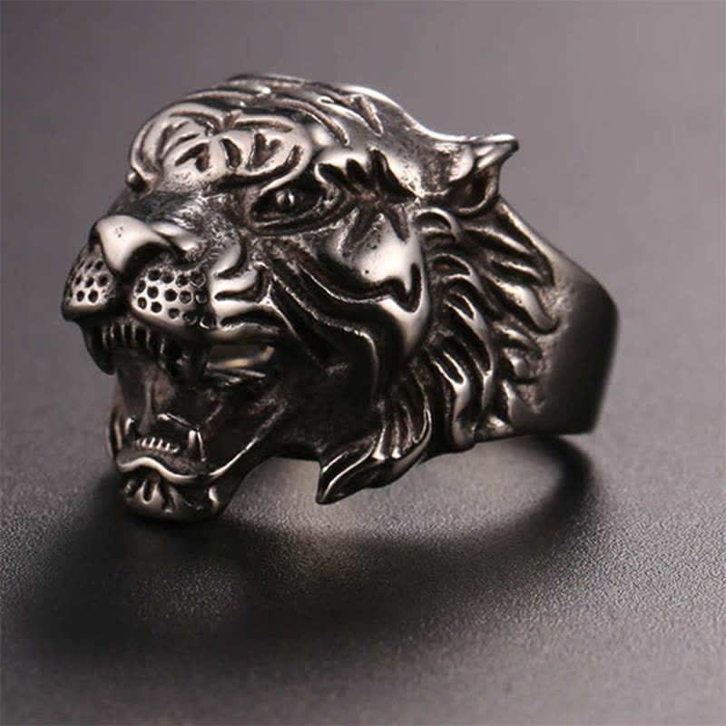 Bague tête de tigre en acier titane pour l'équilibre et l'énergie calme
