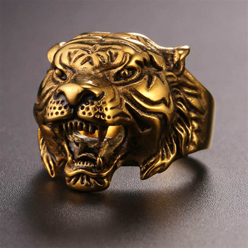 Bague tête de tigre en acier titane pour l'équilibre et l'énergie calme