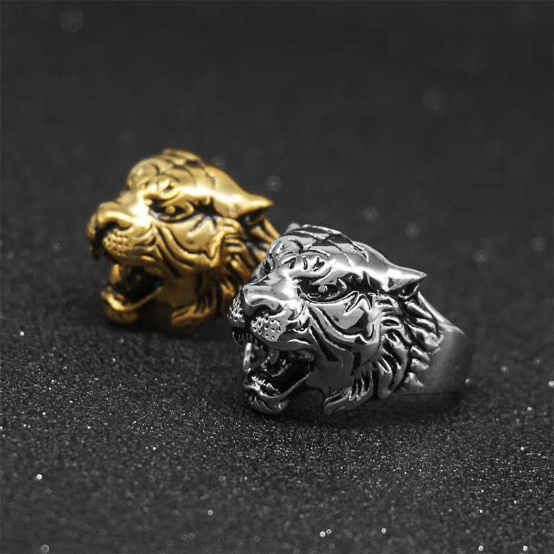 Bague tête de tigre en acier titane pour l'équilibre et l'énergie calme