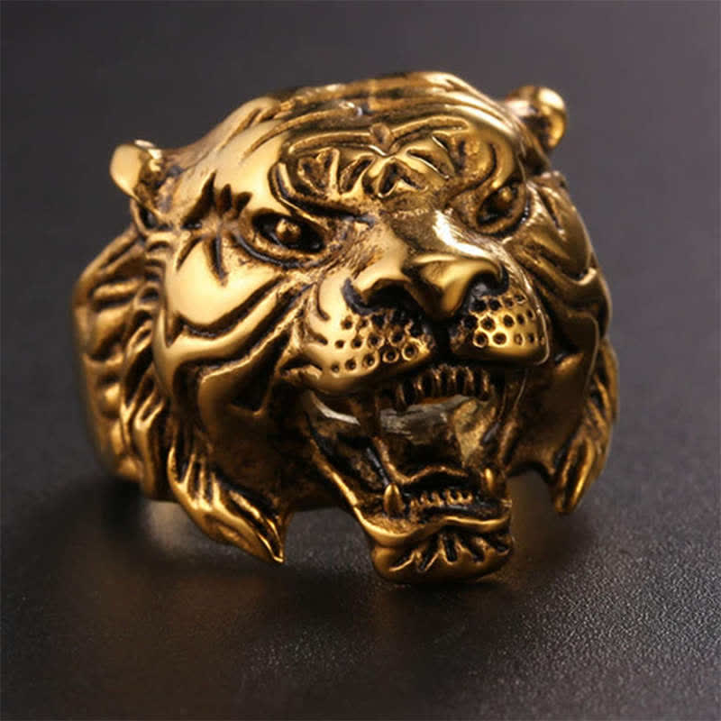 Bague tête de tigre en acier titane pour l'équilibre et l'énergie calme