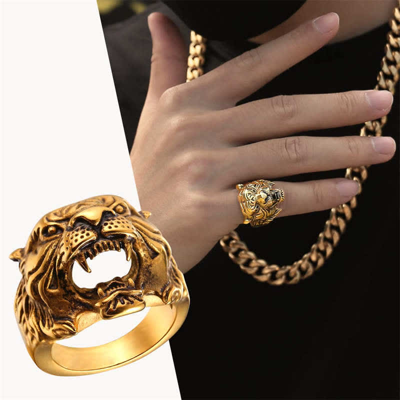 Bague tête de tigre en acier titane pour l'équilibre et l'énergie calme