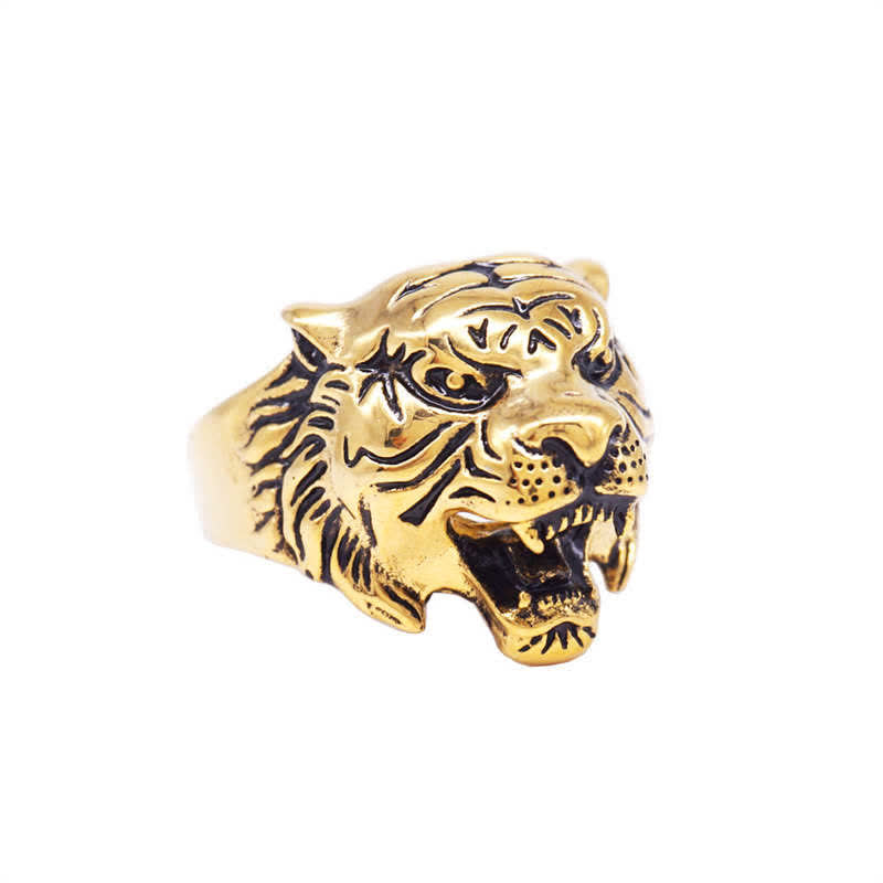 Bague tête de tigre en acier titane pour l'équilibre et l'énergie calme
