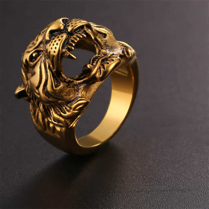 Bague tête de tigre en acier titane pour l'équilibre et l'énergie calme