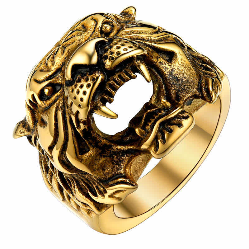 Bague tête de tigre en acier titane pour l'équilibre et l'énergie calme