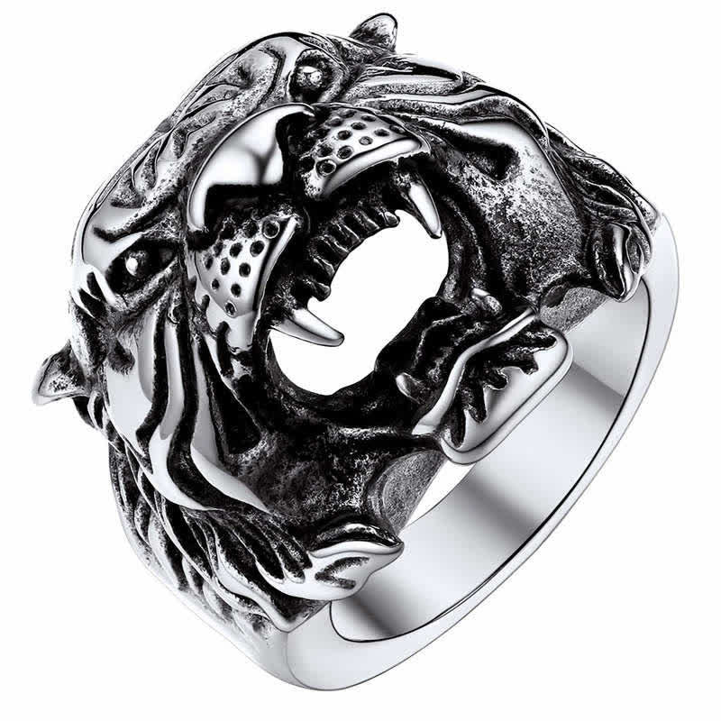 Bague tête de tigre en acier titane pour l'équilibre et l'énergie calme