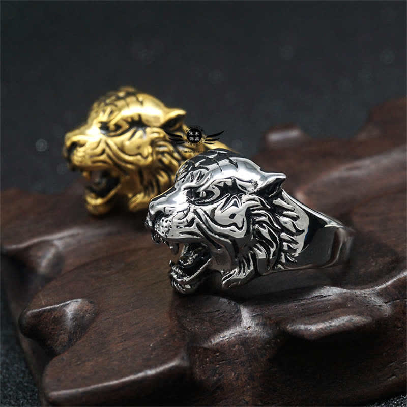Bague tête de tigre en acier titane pour l'équilibre et l'énergie calme