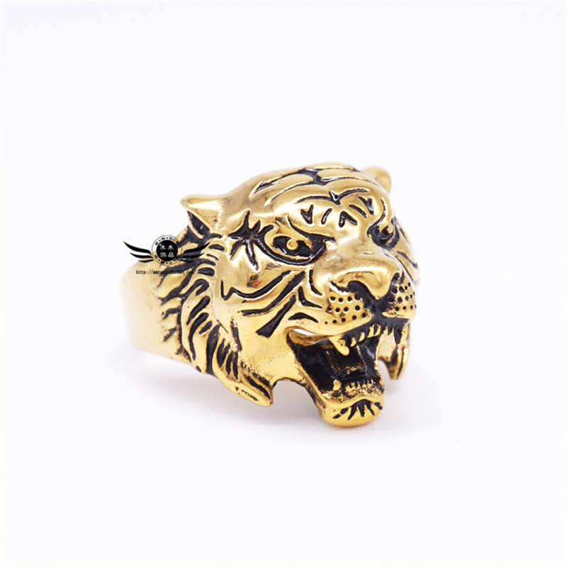 Bague tête de tigre en acier titane pour l'équilibre et l'énergie calme