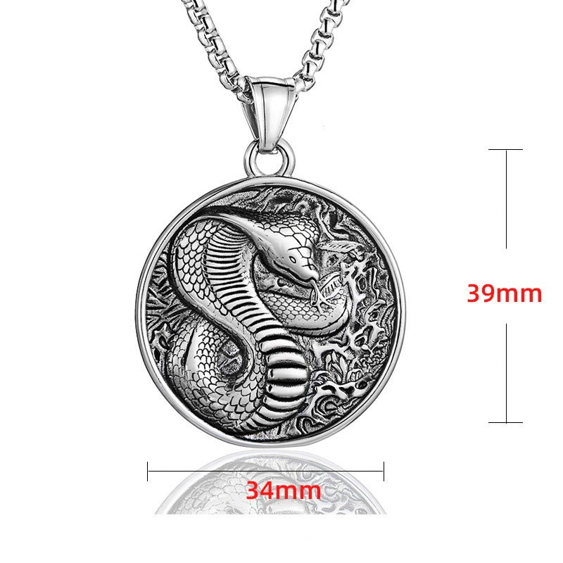 Collier pendentif d'équilibre Année du Serpent en acier titane