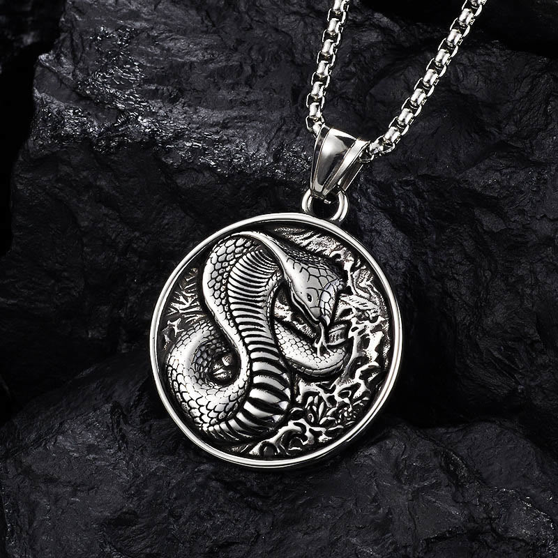 Collier pendentif d'équilibre Année du Serpent en acier titane