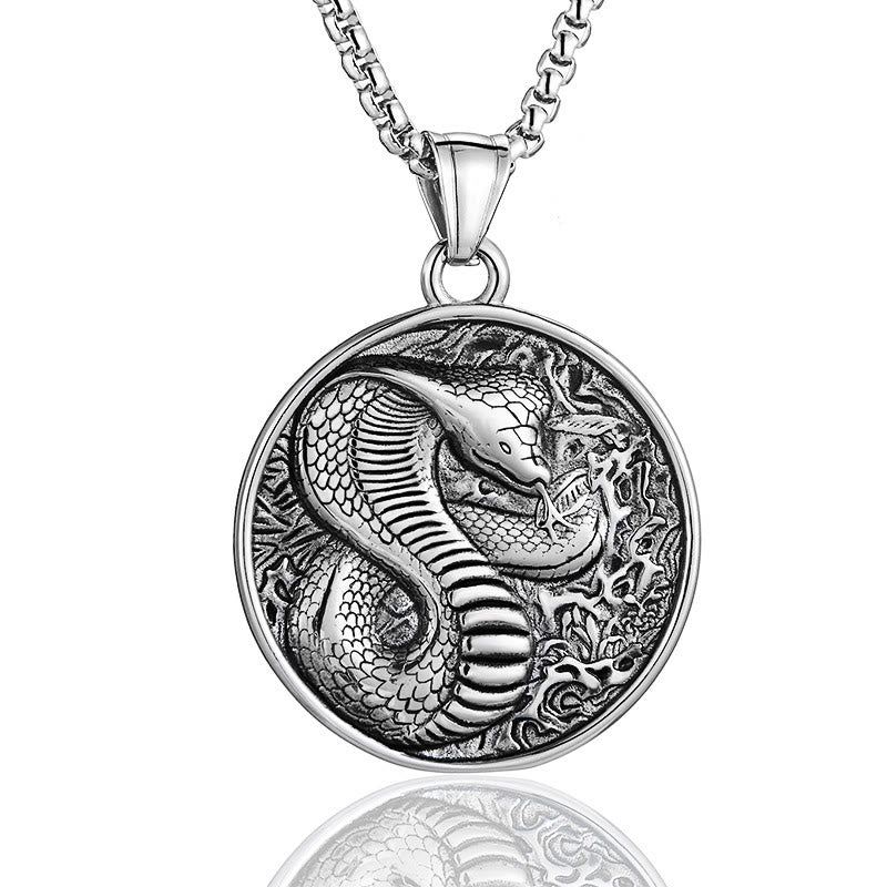 Collier pendentif d'équilibre Année du Serpent en acier titane
