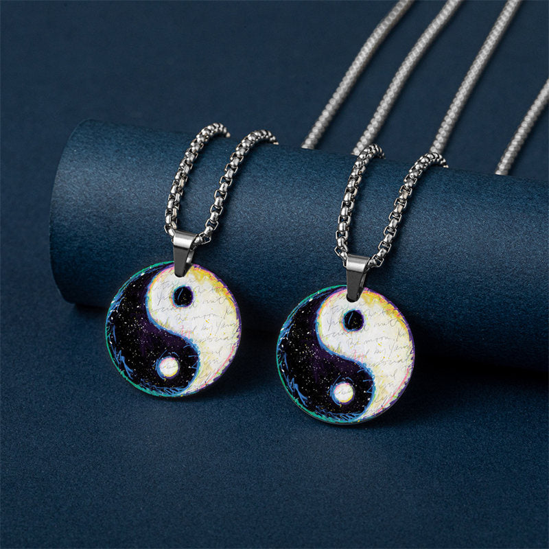 Collier d'harmonie poisson koï Yin Yang en acier titane
